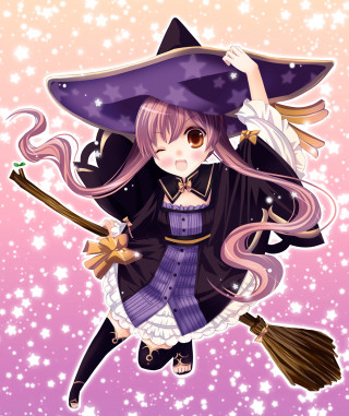Girl witch costume flying broom - aaa game free wallpaper