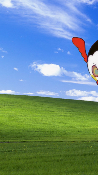 Cartoon character flying green field - widescreen free wallpaper