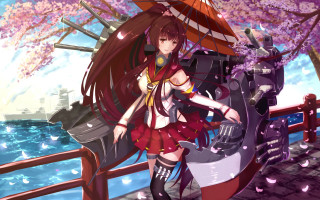 Woman umbrella water boat cherry - an umbrella free wallpaper