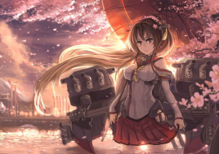 Girl red umbrella pink flower - a red umbrella free wallpaper