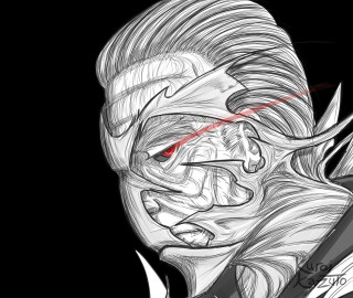 Man red eye black background 2 - lineart free wallpaper