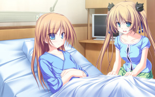 Anime girls hospital bed together - blue eye free wallpaper