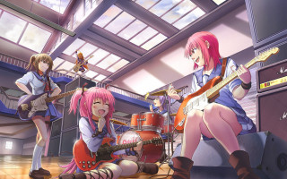 Anime girls guitars room sky - a manga drawing free wallpaper for desktop