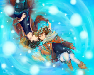 Couple lying water hat scarf - the water together free wallpaper