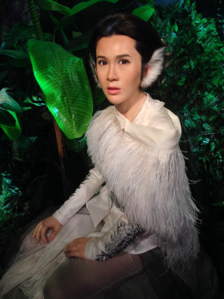 Woman white dress sitting green - fan kuan free wallpaper