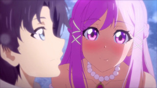 Anime girls pink hair blue 9 - their face free wallpaper
