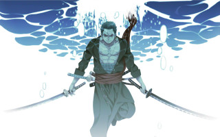 Man swords castle water droplets - two sword free wallpaper