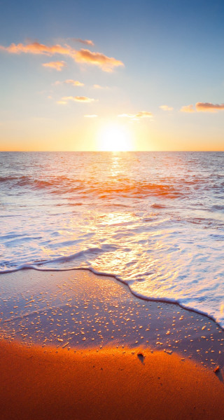 Sunset ocean waves beach person 11 - impressionist free wallpaper