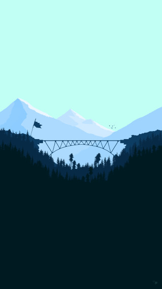 Bridge river forest mountains blue - a few bird free wallpaper