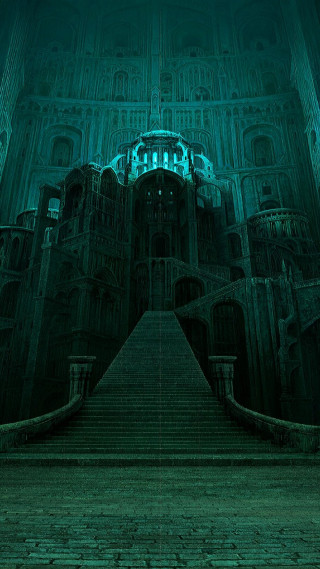 Staircase castle clock tower background - free cyberpunk wallpaper