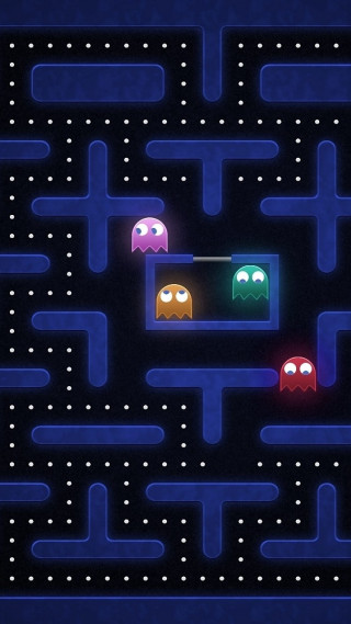 Pacman maze blue background white - white dot free wallpaper
