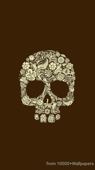 Skull flowers brown background white - a skull free wallpaper