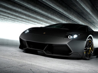 Black sports car parking garage 5 - a white light free wallpaper