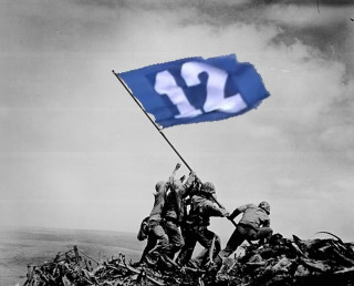 Men raising flag hill rubbles - top of a hill free wallpaper
