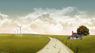 House grassy hill wind turbines - the background and a path free wallpaper