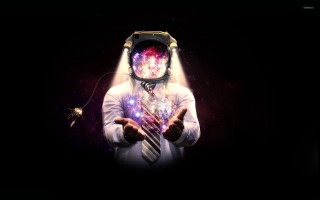 Space suit man lightbulb galaxy - cedric seaut keos masons free wallpaper