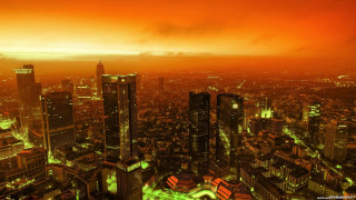 Cityscape red sky background foreground - solarpunk free wallpaper