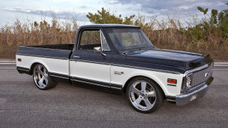 Black white truck parked road - clean free wallpaper