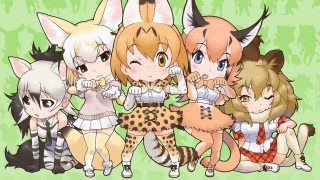 Anime girls cats back group 2 - their back free wallpaper