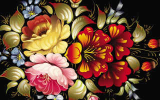 Bouquet flowers black background red - digital painting free wallpaper