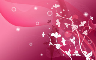 Pink background white flowers bubbles - abstract art free wallpaper