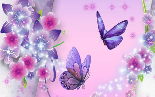 Butterflies flowers pink purple gothic - two butterfly free wallpaper
