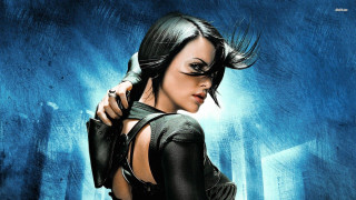Woman black hair black dress - a blue light free wallpaper