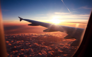 Plane wing sunset clouds view - sunrise free wallpaper