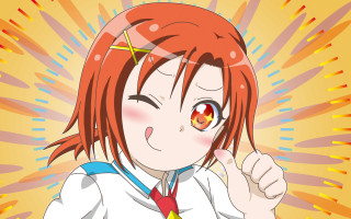 Red haired girl pointing yellow - hint of yayoi kasuma free wallpaper