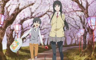 Couple walking street bag apples - a bag free wallpaper