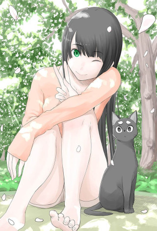 Girl cat forest trees sitting - anime art free wallpaper