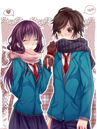 Couple people scarf coffee together - a scarf free wallpaper