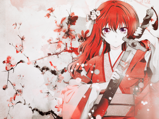 Woman red hair guitar flower - a guitar free wallpaper