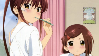Girl brushing teeth watching pink - her tooth free wallpaper