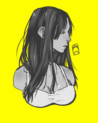 Woman long hair butterfly mouth - lineart free wallpaper