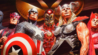 Superheroes group black background red - a group of superheros free wallpaper