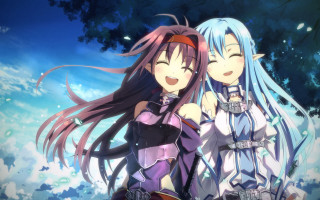 Anime girls sky trees clouds - sots art free wallpaper