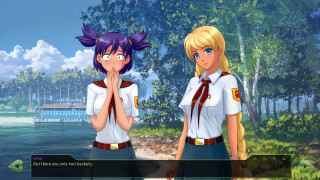 Anime girls lake trees hands - their face free wallpaper
