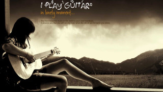 Woman window sill guitar mountain - a guitar free wallpaper