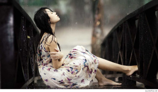 Woman bridge rain figurative photorealistic - a photorealistic painting free wallpaper