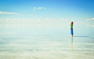 Woman standing water colorful umbrella - a large body of water free wallpaper