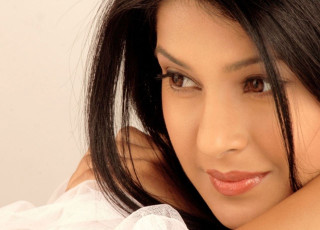 Woman long black hair white 4 - her arm behind her head free wallpaper