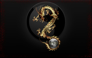 Dragon black background gold accents - a red border free wallpaper