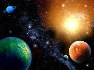 Planets sky stars sun bright - a bright sun in the background free wallpaper