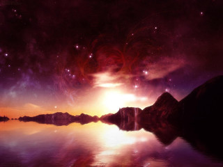 Mountain lake night stars bright - atmospheric free wallpaper