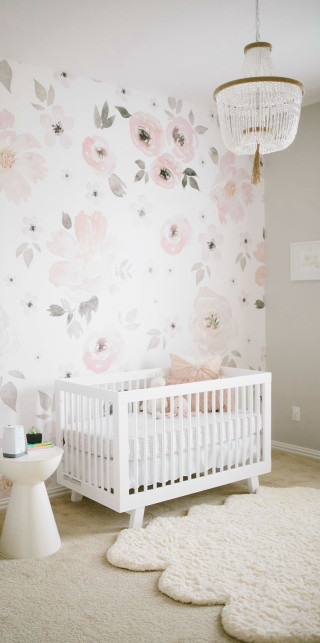 White crib nursery floral wallpaper - soft free wallpaper