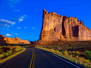 Desert road rock formation blue - a matte painting free wallpaper