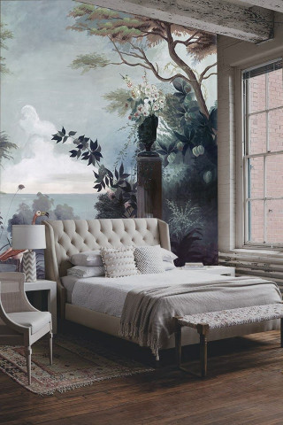 Bedroom mural bed chair interior - modern european ink painting free wallpaper