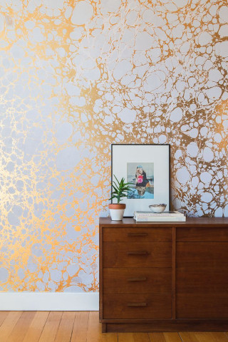 Plant foliage dresser wall art - a gold free wallpaper