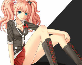 Pink haired woman blue eyes 2 - background free wallpaper